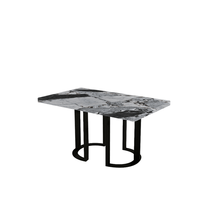 Rectangular Marble Dining Table 1.5×0.9m | Black Metal Loop Base