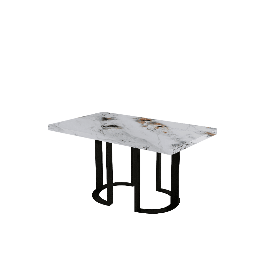 Rectangular Marble Dining Table 1.5×0.9m | Black Metal Loop Base