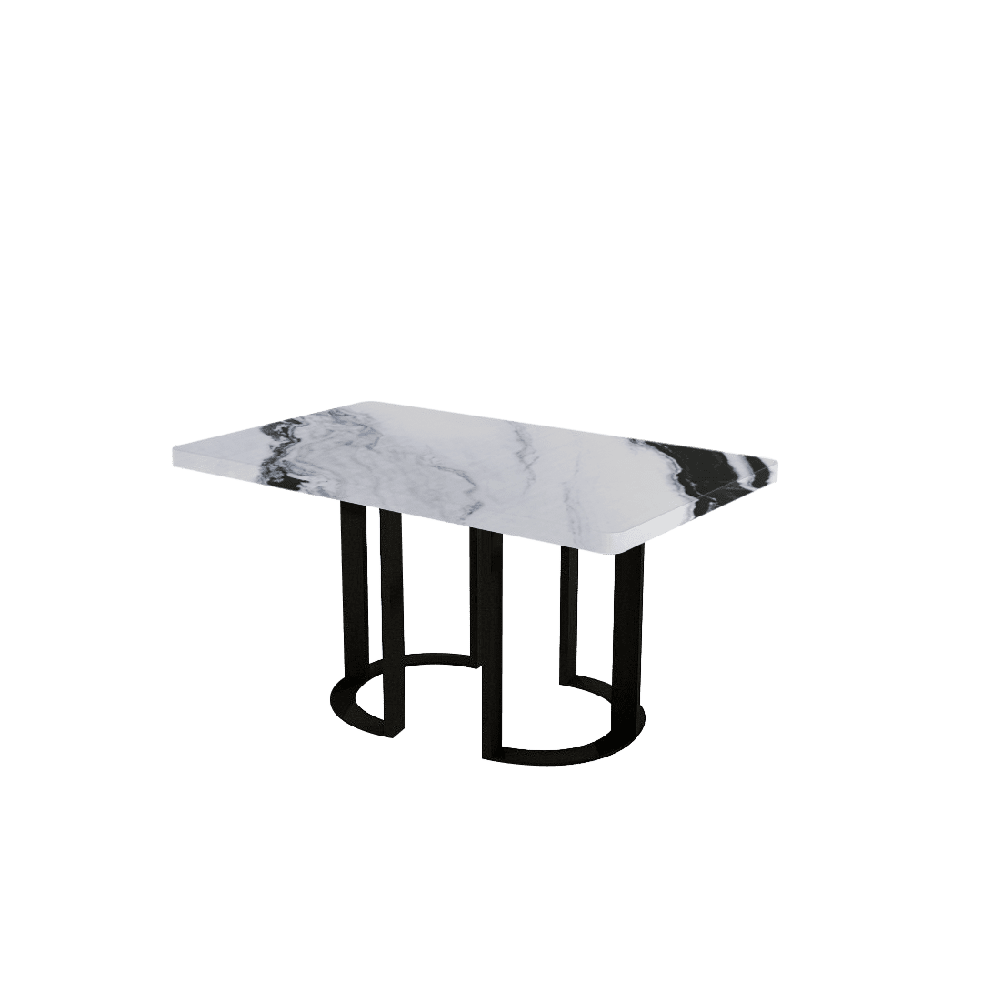 Rectangular Marble Dining Table 1.5×0.9m | Black Metal Loop Base