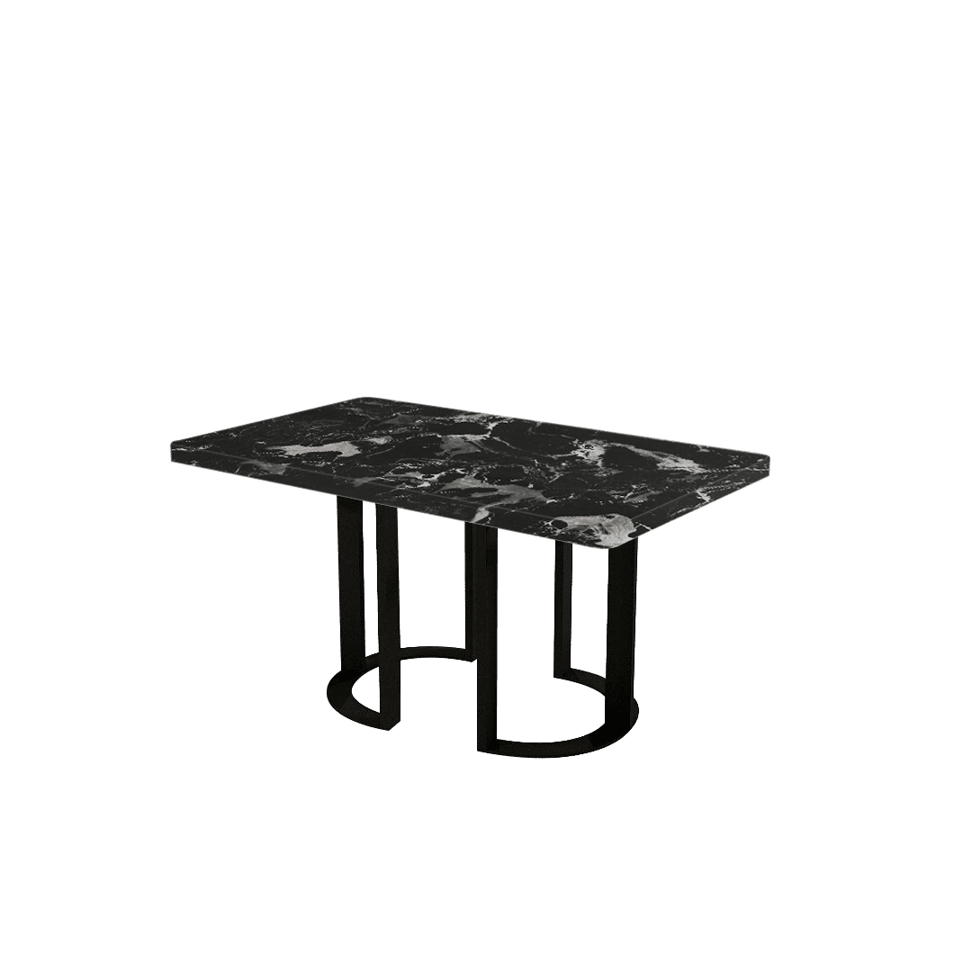 Rectangular Marble Dining Table 1.5×0.9m | Black Metal Loop Base