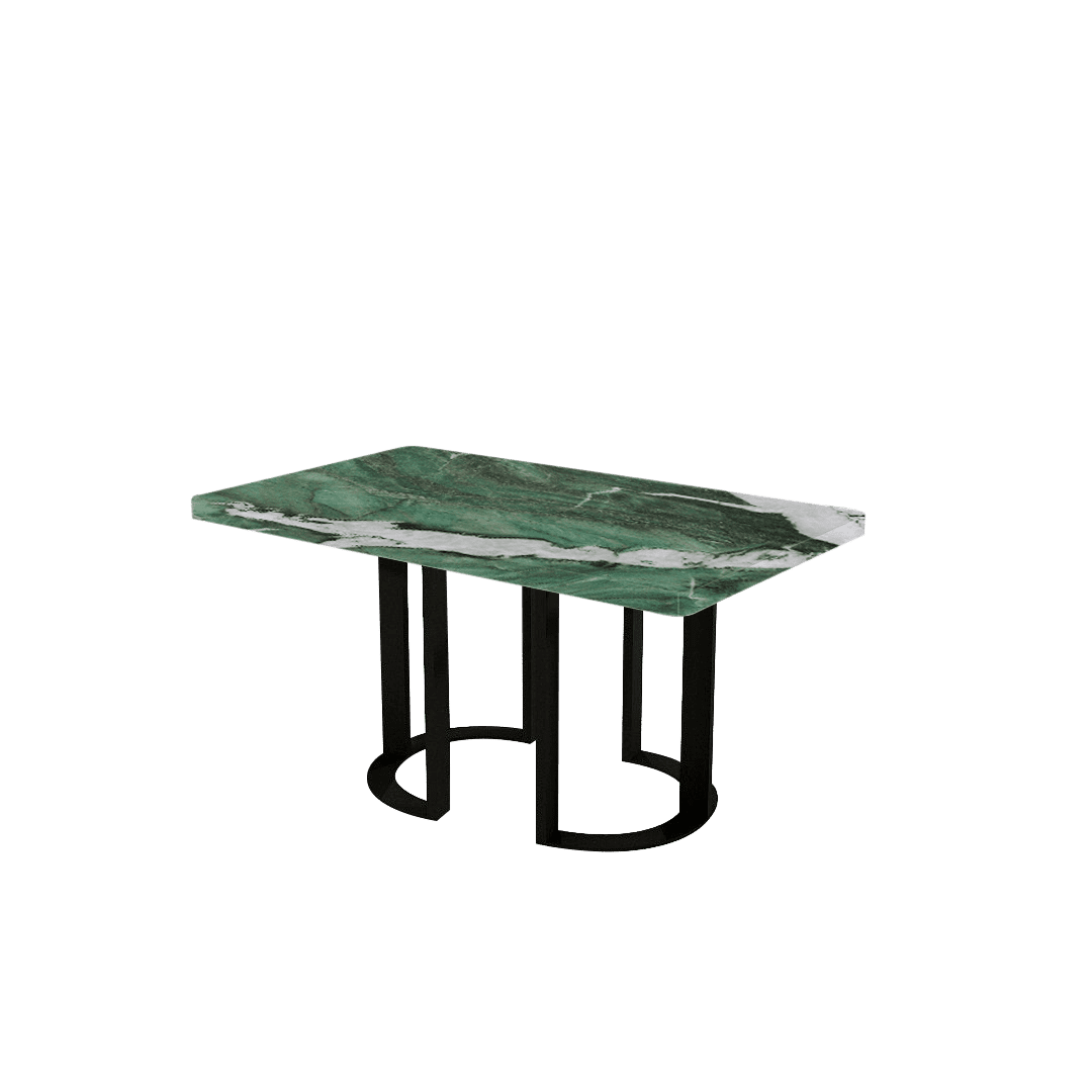 Rectangular Marble Dining Table 1.5×0.9m | Black Metal Loop Base