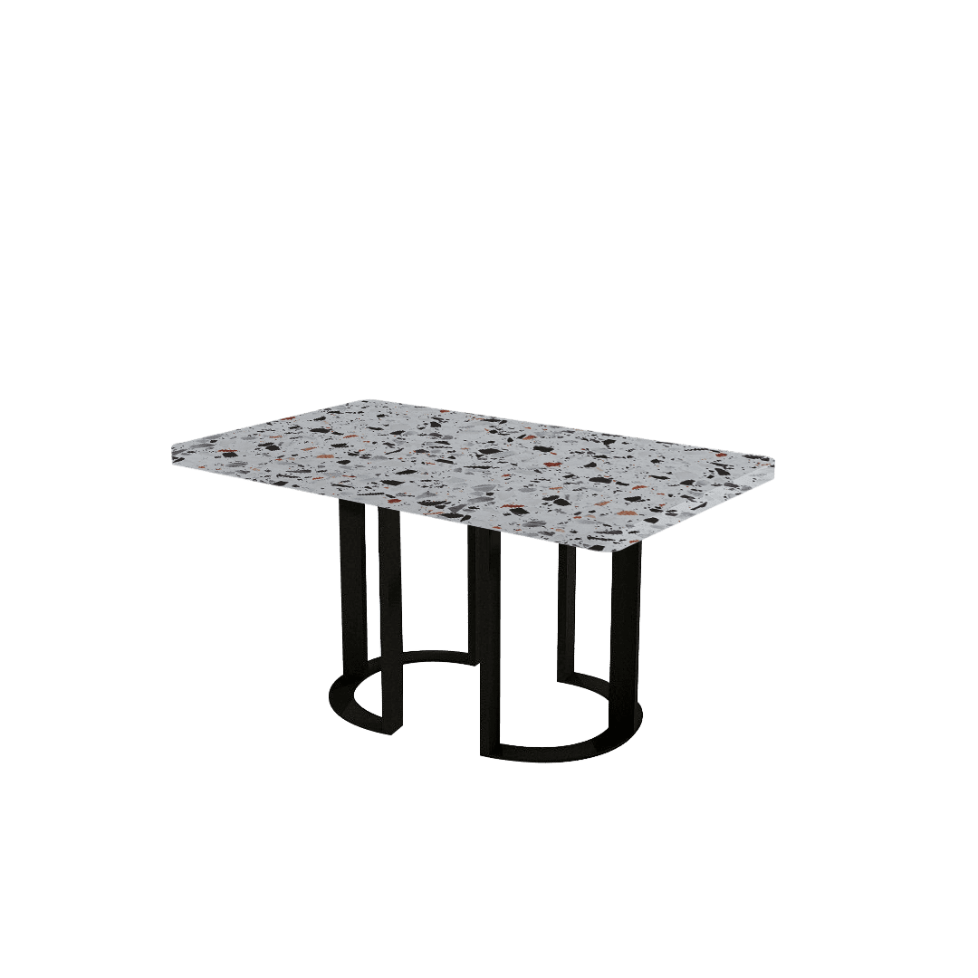 Rectangular Marble Dining Table 1.5×0.9m | Black Metal Loop Base