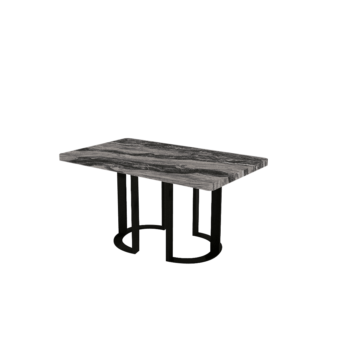 Rectangular Marble Dining Table 1.5×0.9m | Black Metal Loop Base