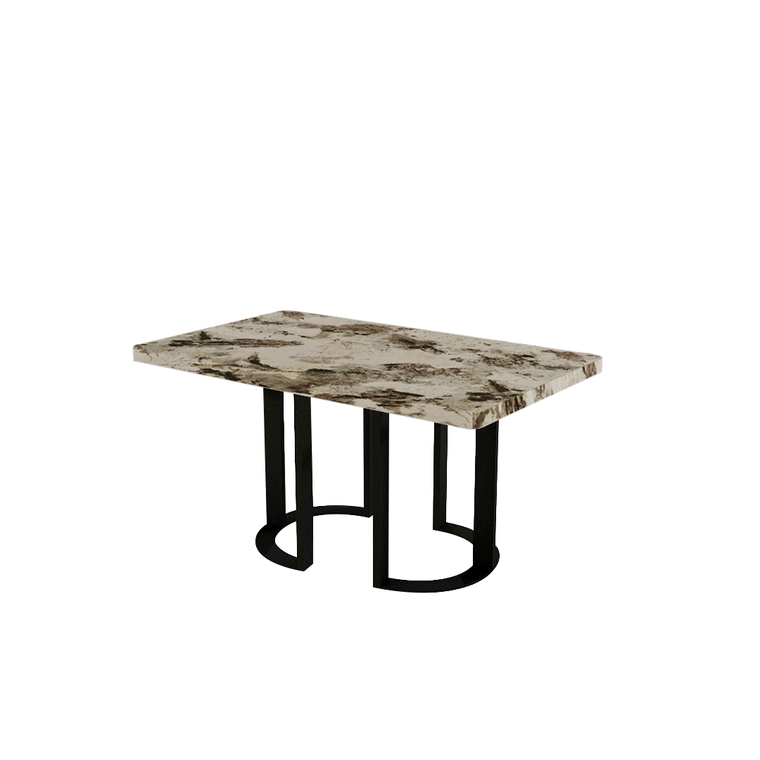 Rectangular Marble Dining Table 1.5×0.9m | Black Metal Loop Base