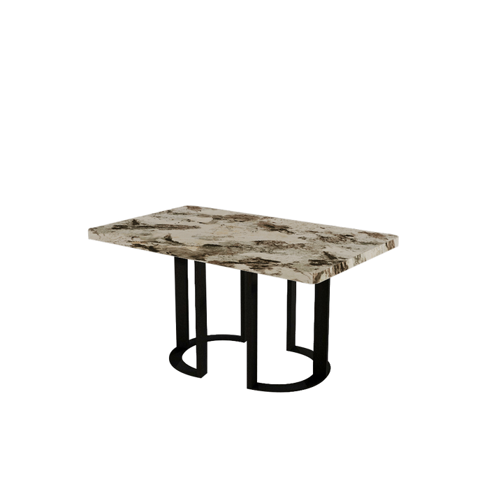 Rectangular Marble Dining Table 1.5×0.9m | Black Metal Loop Base