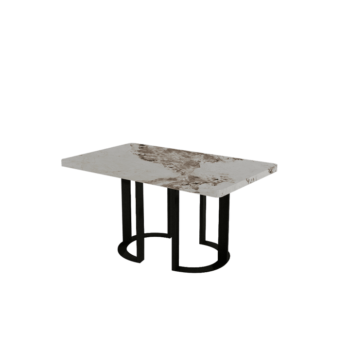 Rectangular Marble Dining Table 1.5×0.9m | Black Metal Loop Base