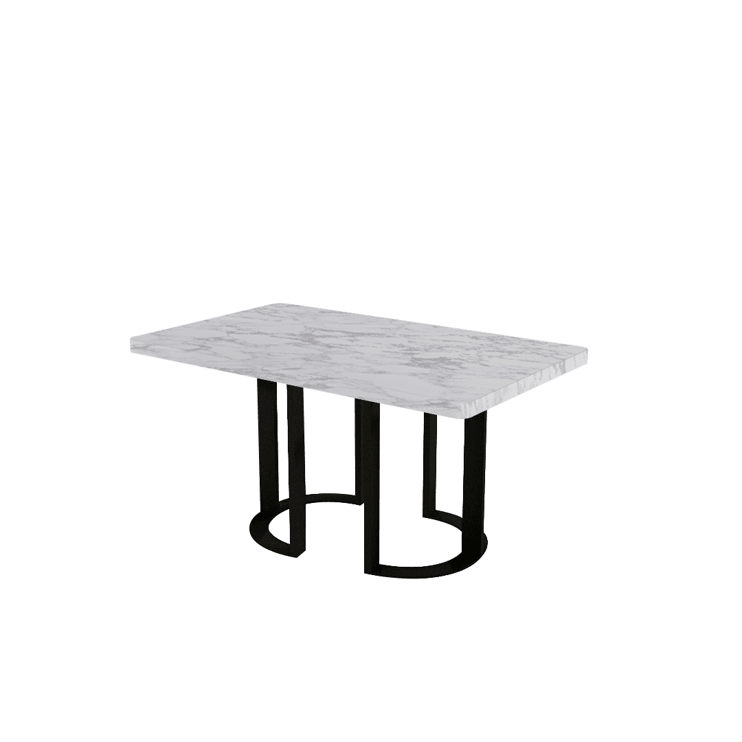 Rectangular Marble Dining Table 1.5×0.9m | Black Metal Loop Base