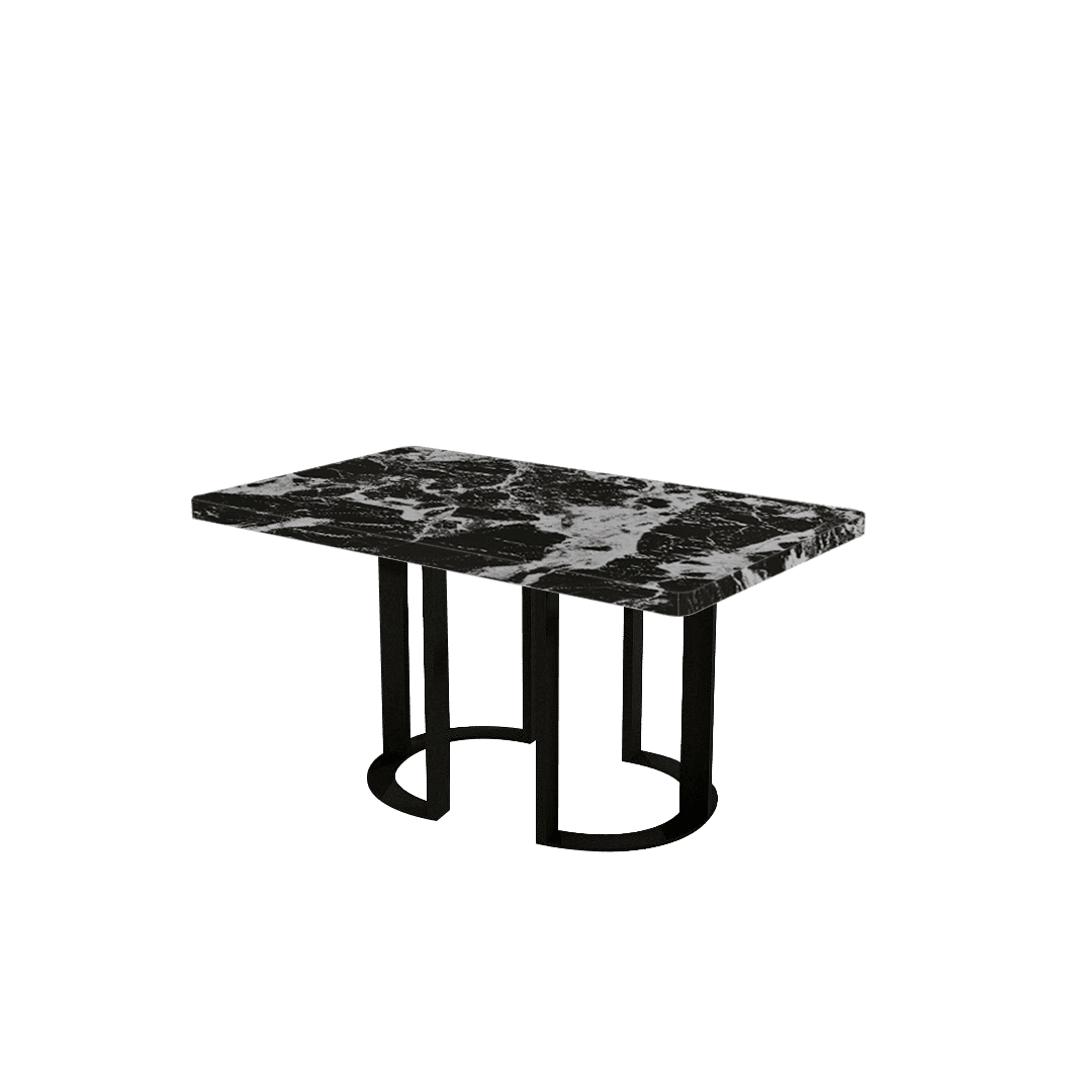 Rectangular Marble Dining Table 1.5×0.9m | Black Metal Loop Base