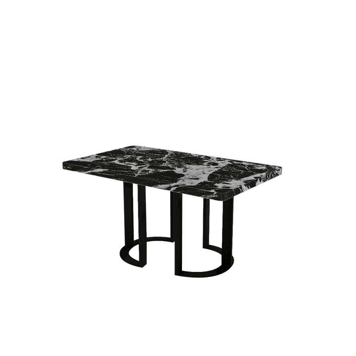 Rectangular Marble Dining Table 1.5×0.9m | Black Metal Loop Base