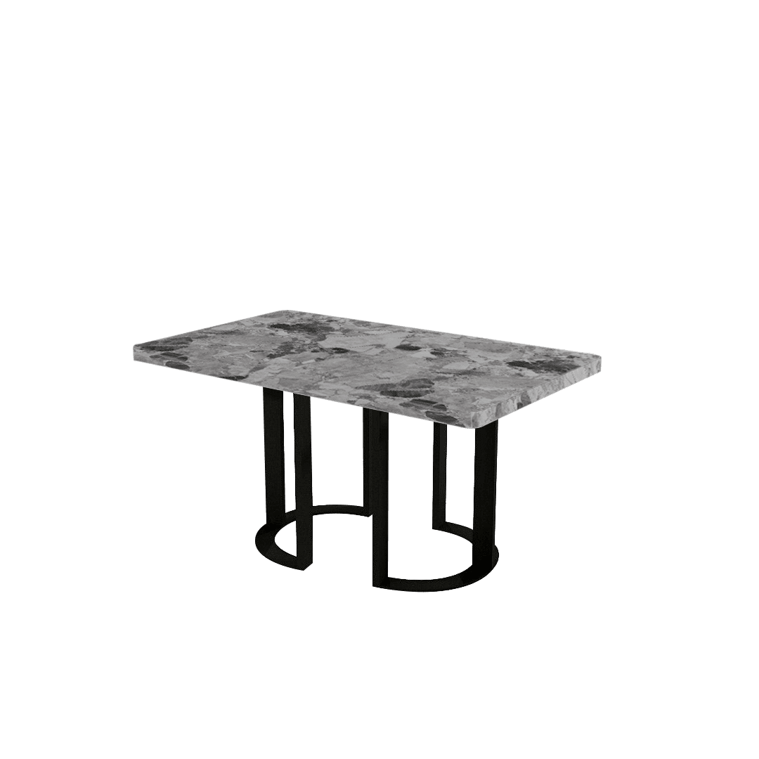 Rectangular Marble Dining Table 1.5×0.9m | Black Metal Loop Base