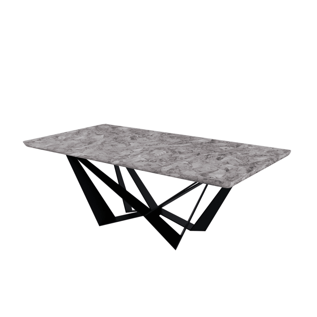 Rectangular Marble Dining Table 2.1×1.1m | Black Metal Spider Base