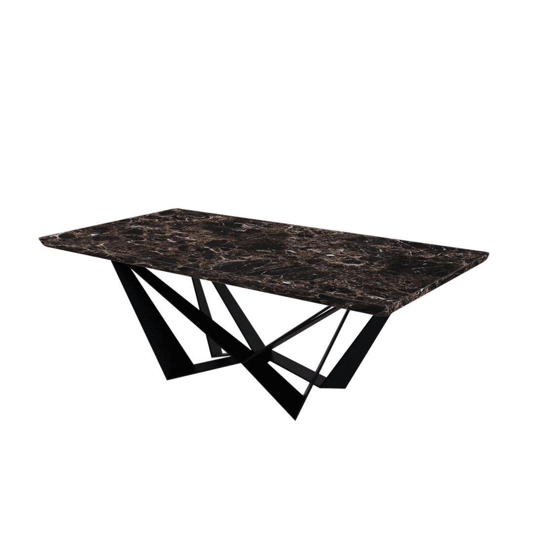 Rectangular Marble Dining Table 2.1×1.1m | Black Metal Spider Base