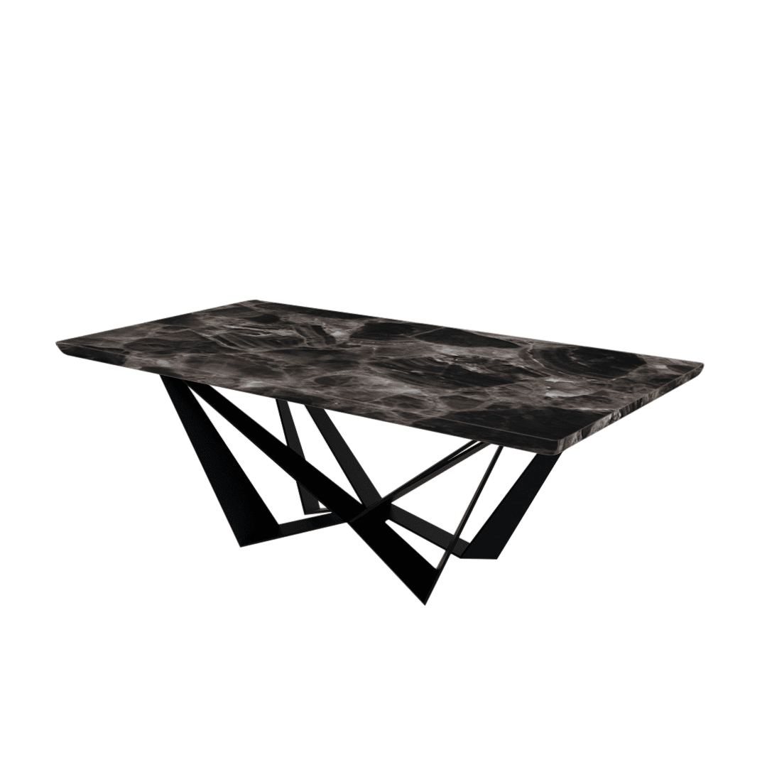 Rectangular Marble Dining Table 2.1×1.1m | Black Metal Spider Base