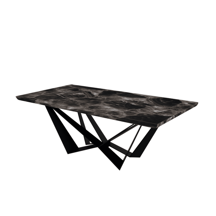 Rectangular Marble Dining Table 2.1×1.1m | Black Metal Spider Base