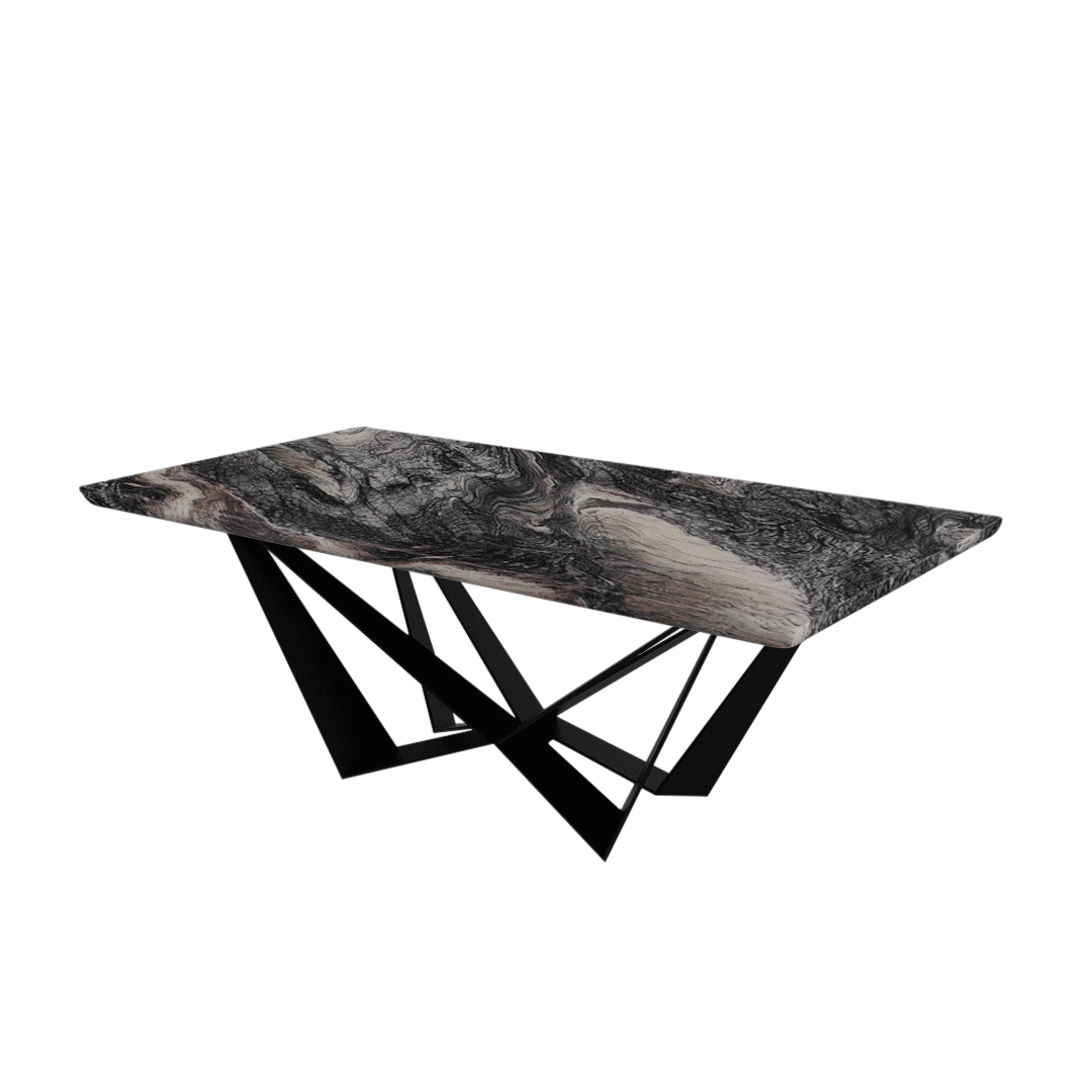 Rectangular Marble Dining Table 2.1×1.1m | Black Metal Spider Base