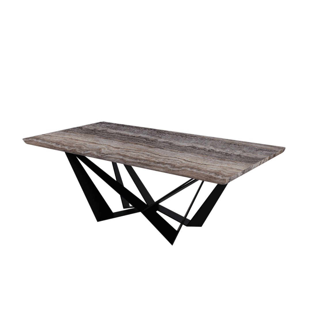 Rectangular Marble Dining Table 2.1×1.1m | Black Metal Spider Base