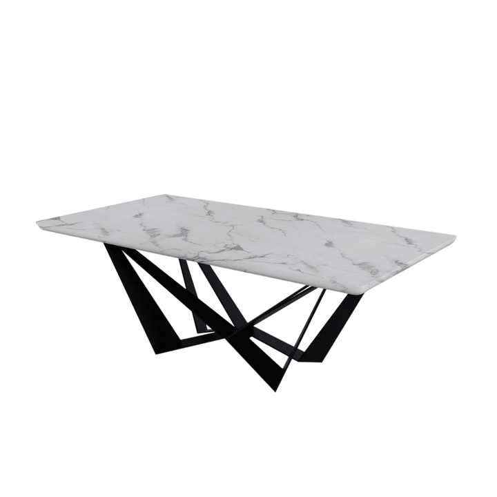 Rectangular Marble Dining Table 2.1×1.1m | Black Metal Spider Base