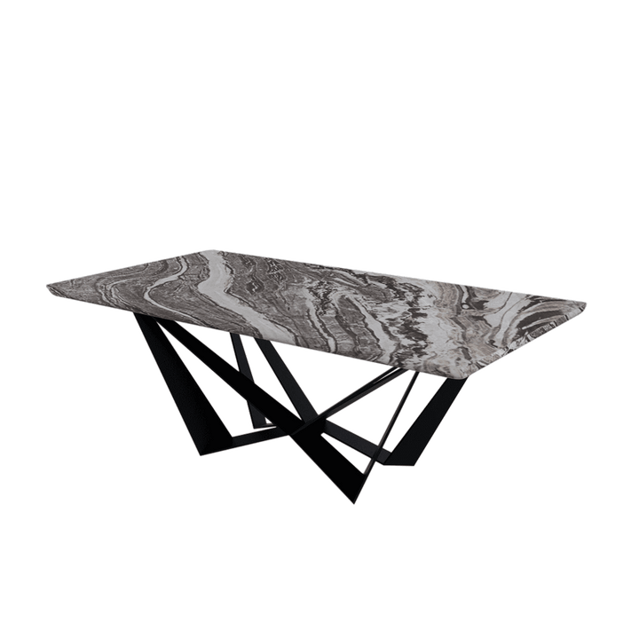 Rectangular Marble Dining Table 2.1×1.1m | Black Metal Spider Base