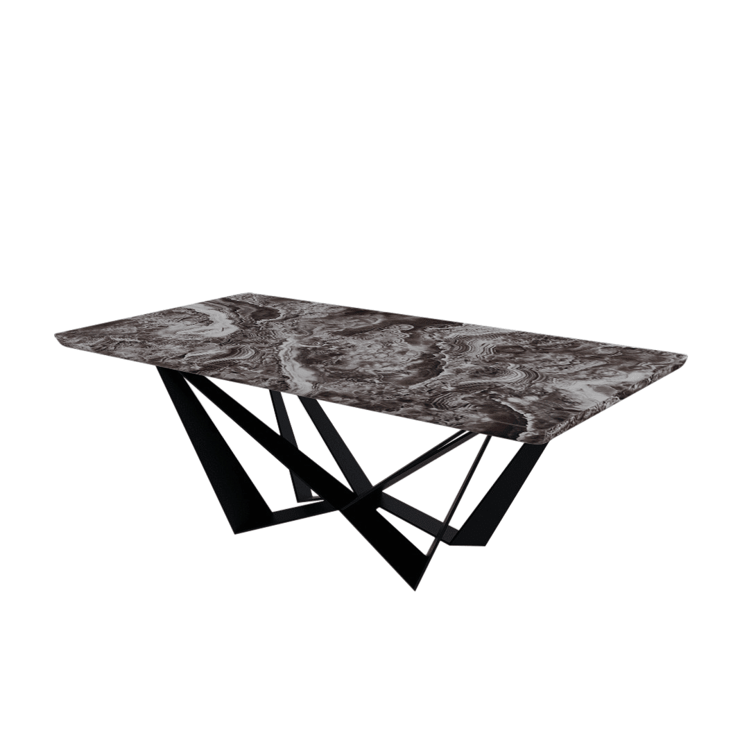 Rectangular Marble Dining Table 2.1×1.1m | Black Metal Spider Base
