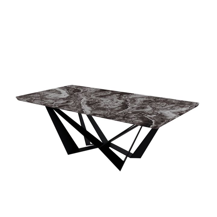 Rectangular Marble Dining Table 2.1×1.1m | Black Metal Spider Base