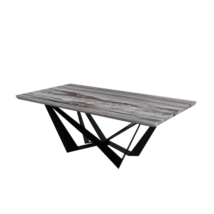 Rectangular Marble Dining Table 2.1×1.1m | Black Metal Spider Base