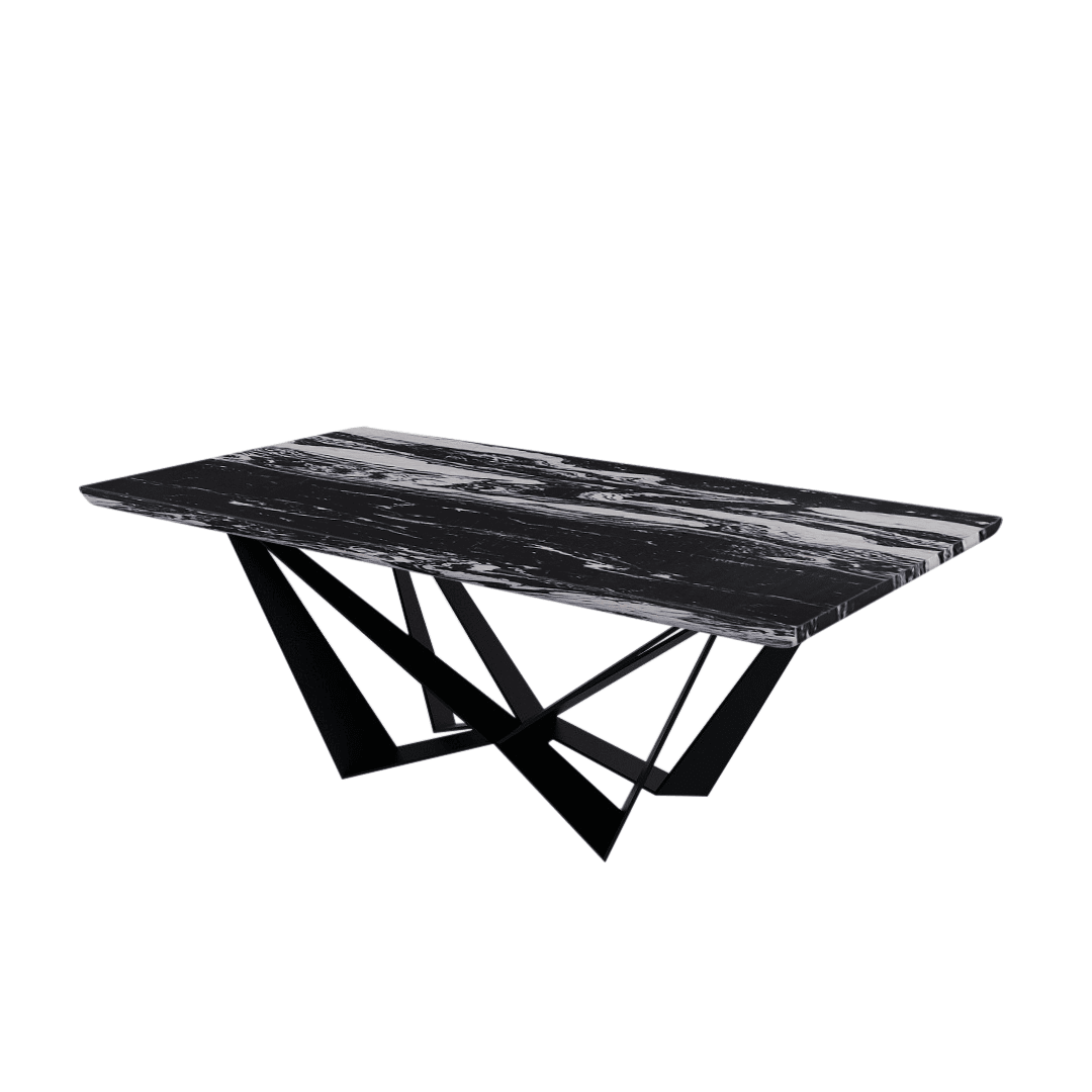 Rectangular Marble Dining Table 2.1×1.1m | Black Metal Spider Base