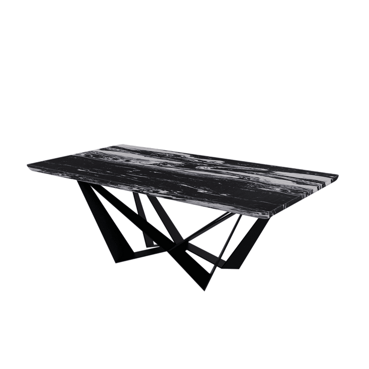 Rectangular Marble Dining Table 2.1×1.1m | Black Metal Spider Base