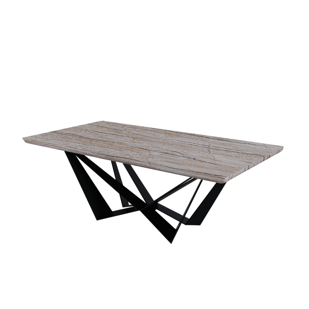 Rectangular Marble Dining Table 2.1×1.1m | Black Metal Spider Base