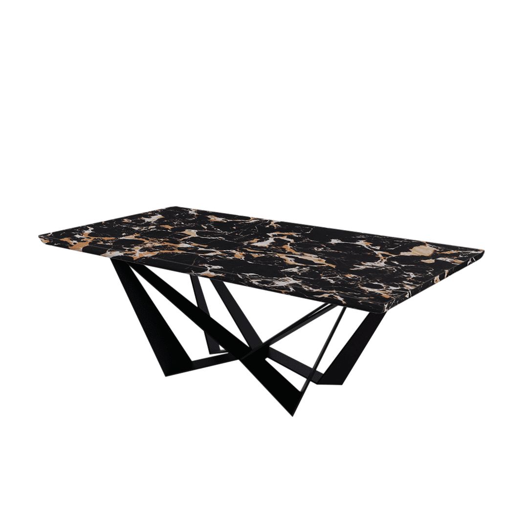 Rectangular Marble Dining Table 2.1×1.1m | Black Metal Spider Base