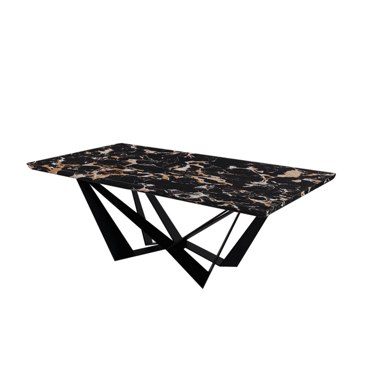 Rectangular Marble Dining Table 2.1×1.1m | Black Metal Spider Base