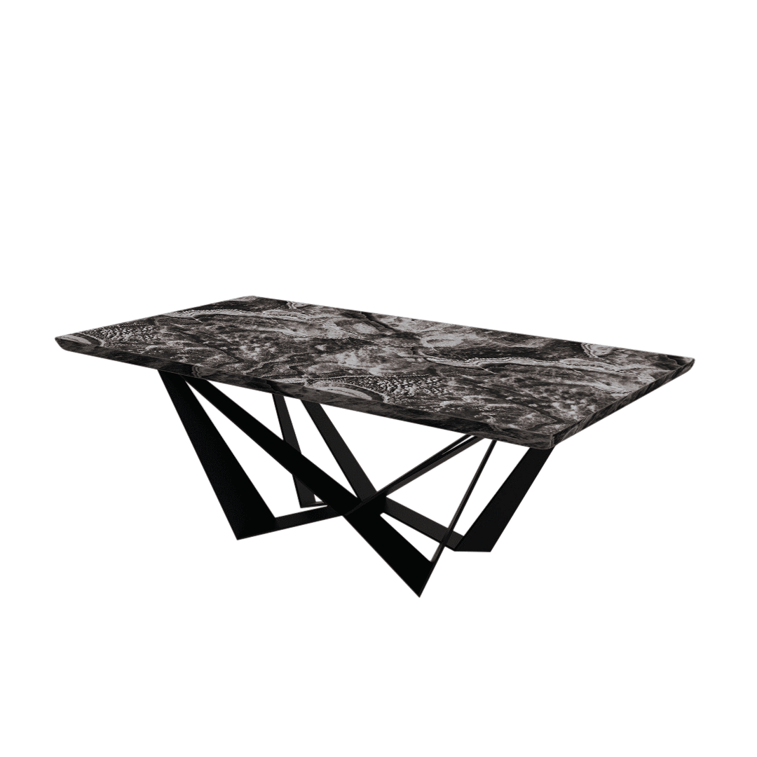 Rectangular Marble Dining Table 2.1×1.1m | Black Metal Spider Base
