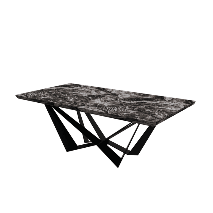 Rectangular Marble Dining Table 2.1×1.1m | Black Metal Spider Base