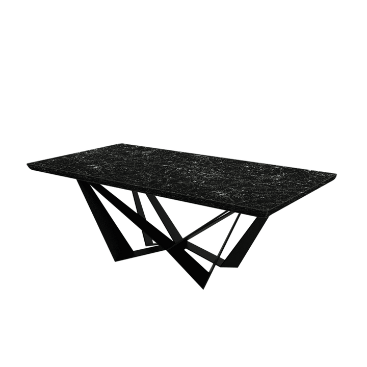 Rectangular Marble Dining Table 2.1×1.1m | Black Metal Spider Base