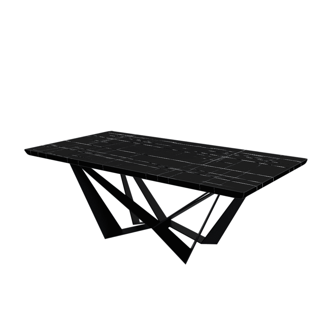Rectangular Marble Dining Table 2.1×1.1m | Black Metal Spider Base