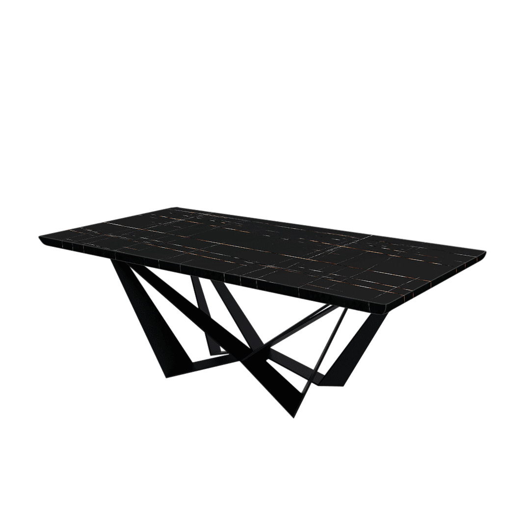 Rectangular Marble Dining Table 2.1×1.1m | Black Metal Spider Base