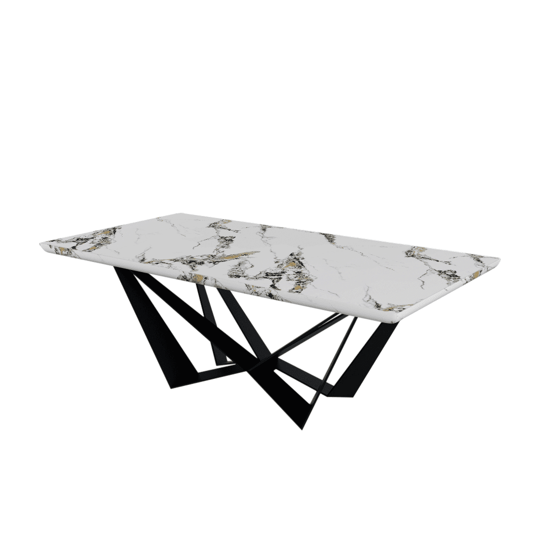 Rectangular Marble Dining Table 2.1×1.1m | Black Metal Spider Base