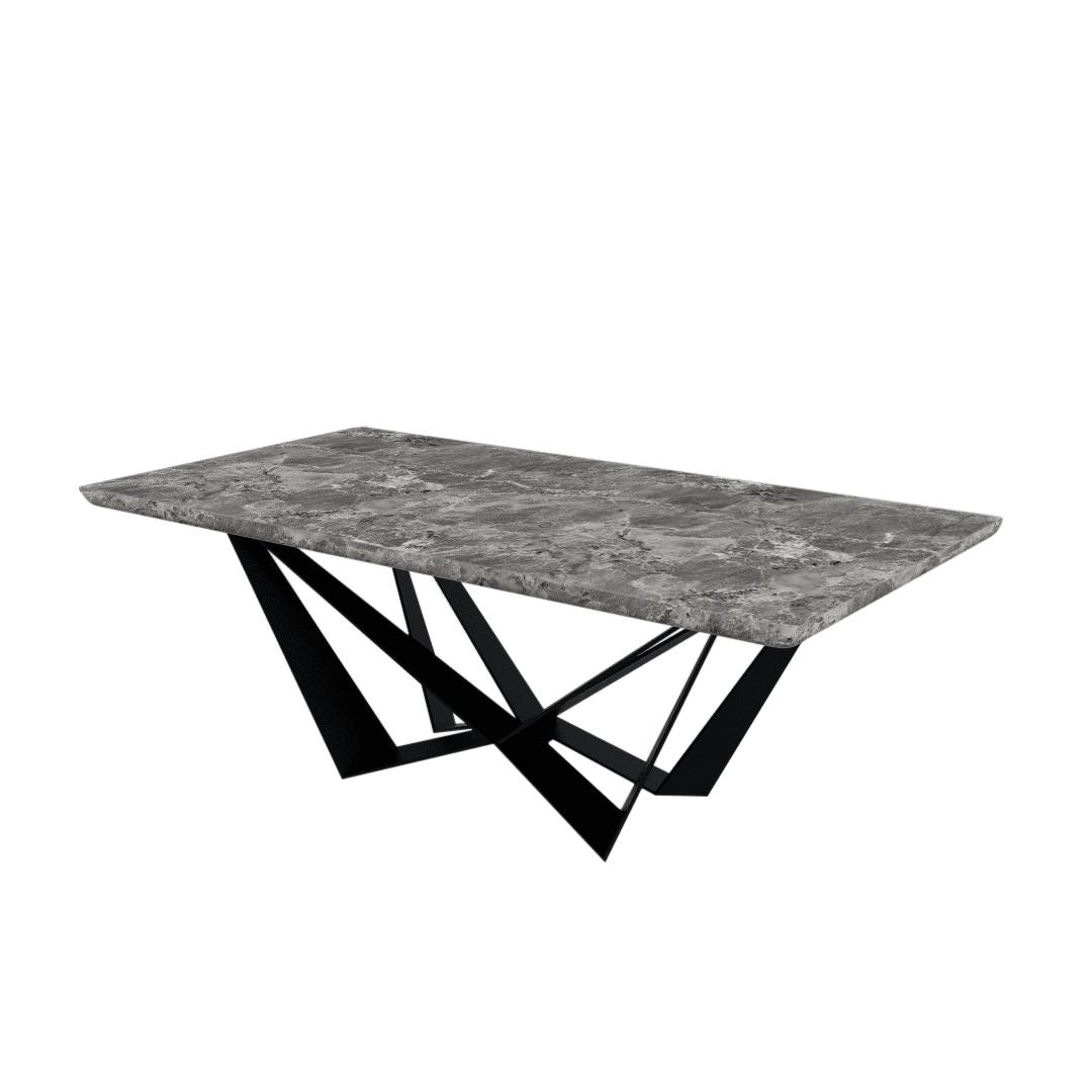 Rectangular Marble Dining Table 2.1×1.1m | Black Metal Spider Base