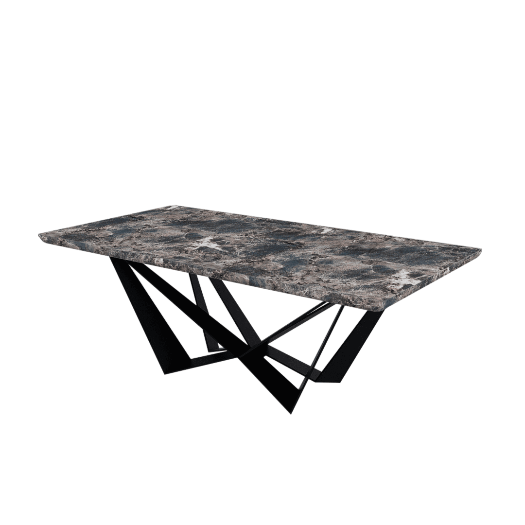 Rectangular Marble Dining Table 2.1×1.1m | Black Metal Spider Base