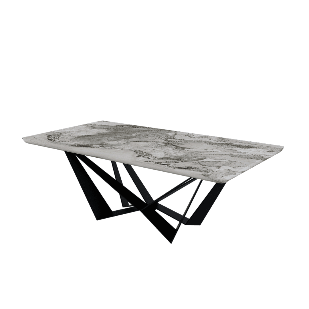 Rectangular Marble Dining Table 2.1×1.1m | Black Metal Spider Base