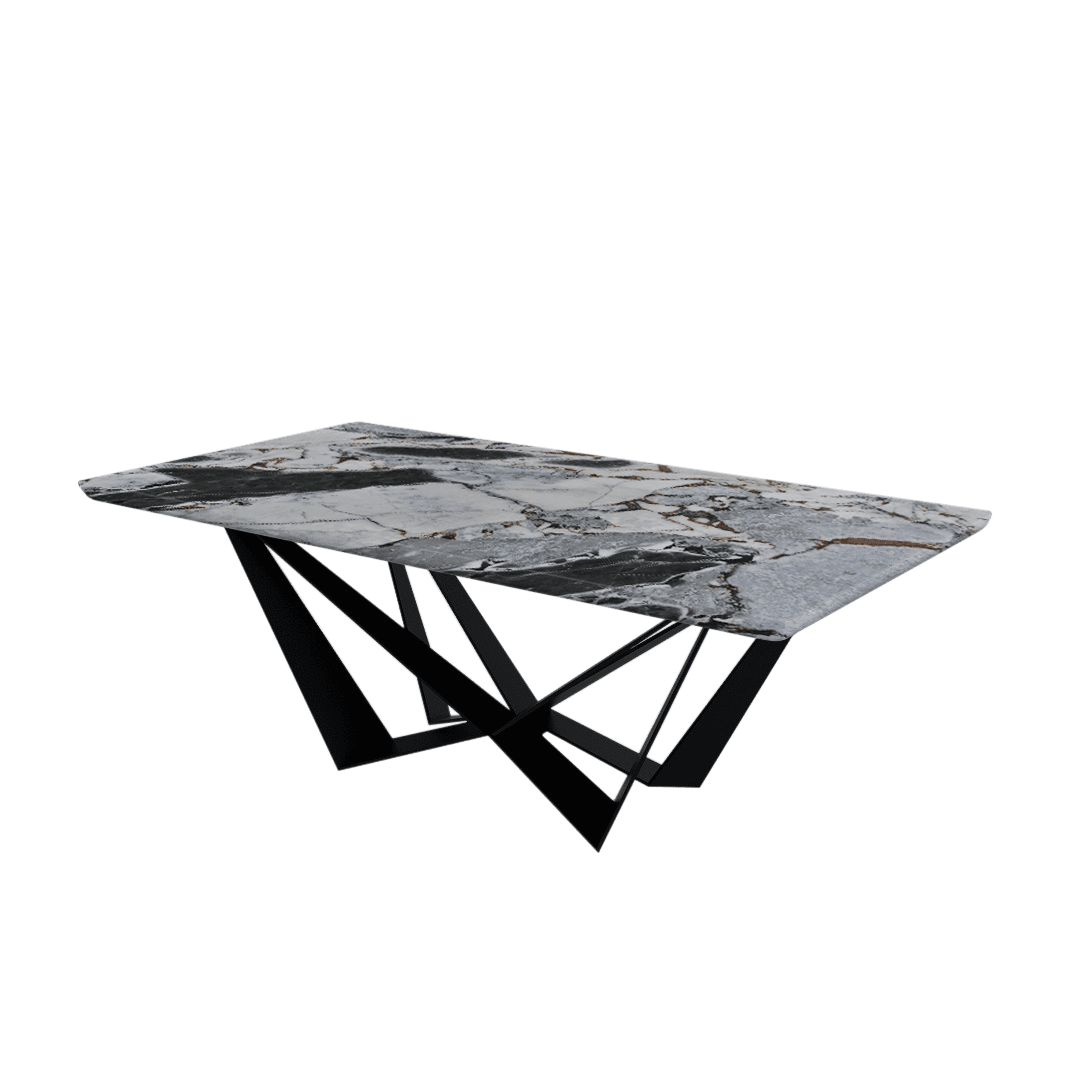 Rectangular Marble Dining Table 2.1×1.1m | Black Metal Spider Base