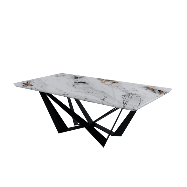 Rectangular Marble Dining Table 2.1×1.1m | Black Metal Spider Base