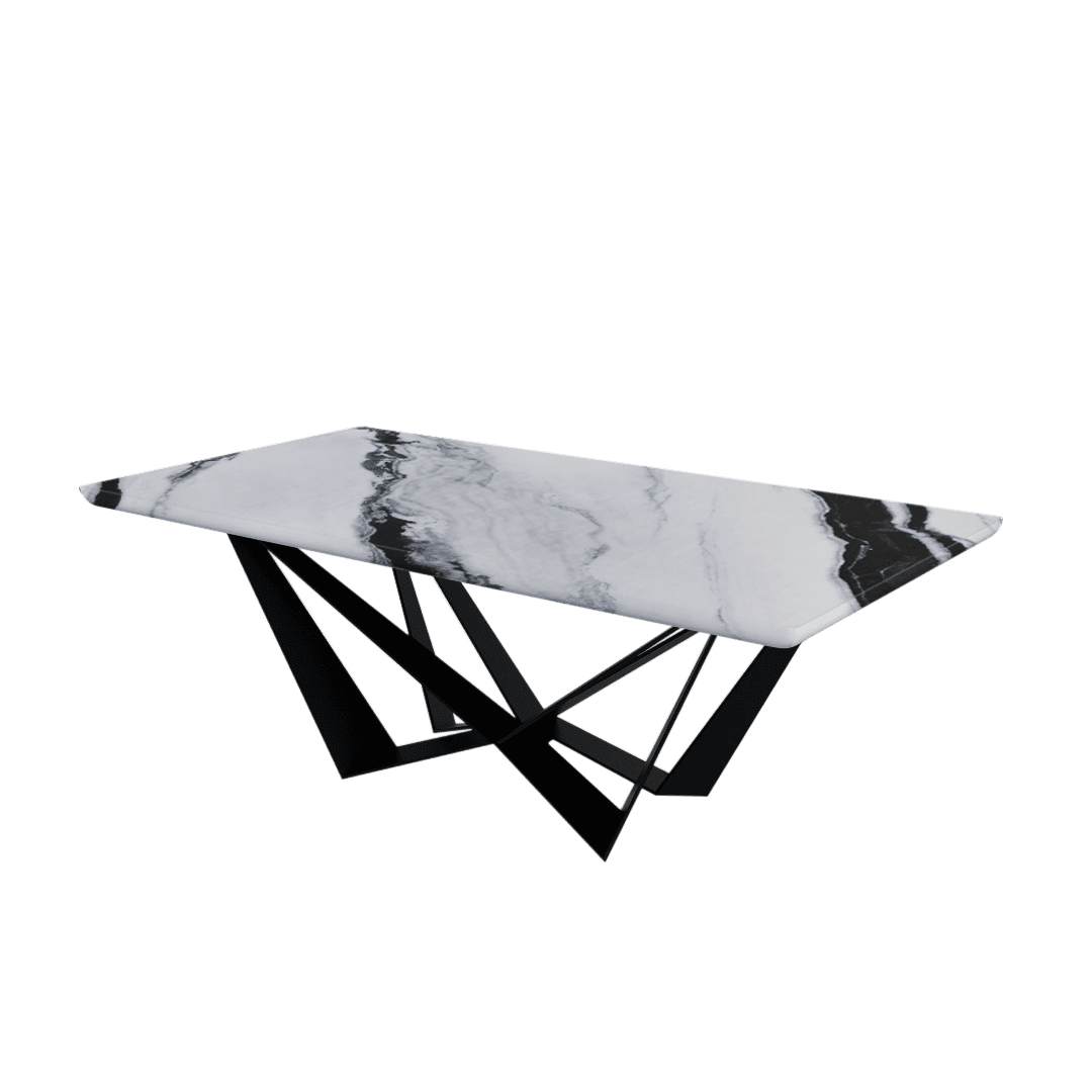Rectangular Marble Dining Table 2.1×1.1m | Black Metal Spider Base
