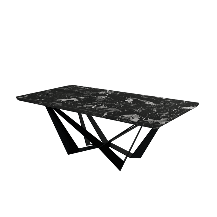 Rectangular Marble Dining Table 2.1×1.1m | Black Metal Spider Base