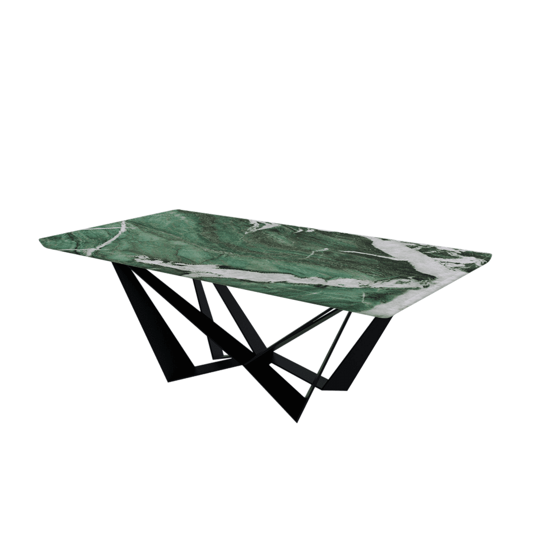 Rectangular Marble Dining Table 2.1×1.1m | Black Metal Spider Base