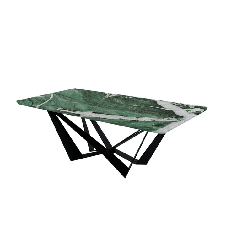 Rectangular Marble Dining Table 2.1×1.1m | Black Metal Spider Base