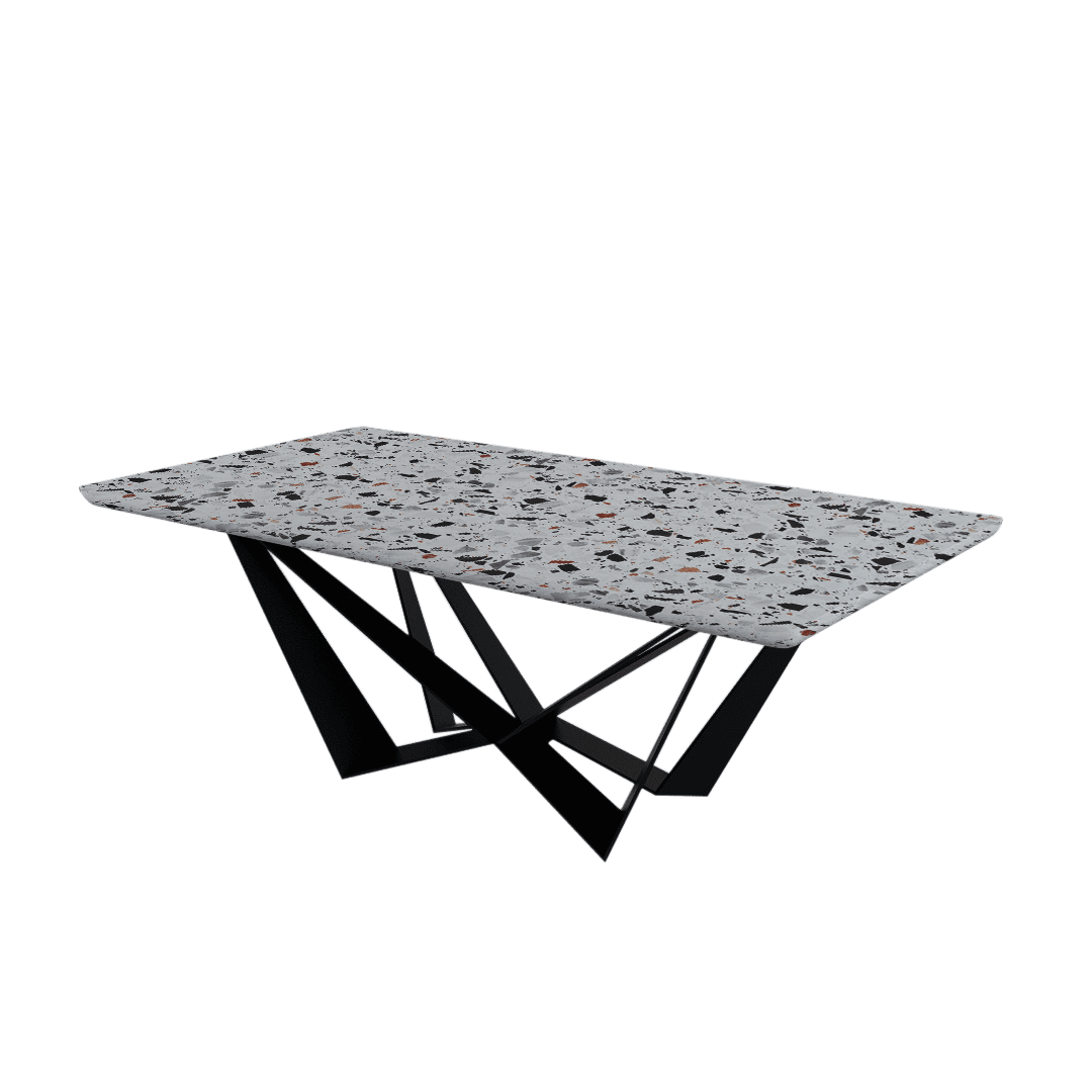 Rectangular Marble Dining Table 2.1×1.1m | Black Metal Spider Base