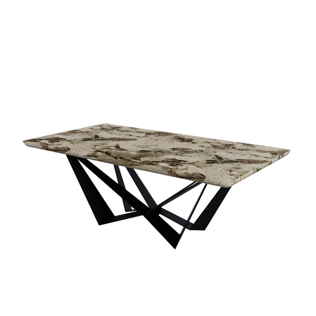 Rectangular Marble Dining Table 2.1×1.1m | Black Metal Spider Base