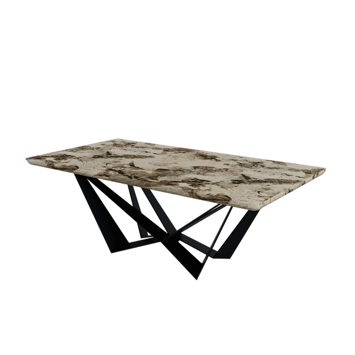 Rectangular Marble Dining Table 2.1×1.1m | Black Metal Spider Base