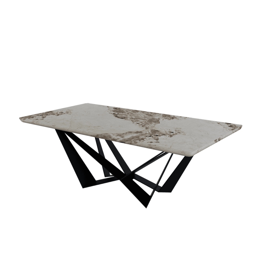 Rectangular Marble Dining Table 2.1×1.1m | Black Metal Spider Base