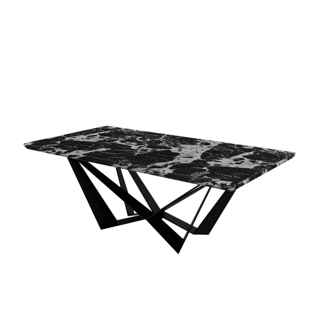 Rectangular Marble Dining Table 2.1×1.1m | Black Metal Spider Base